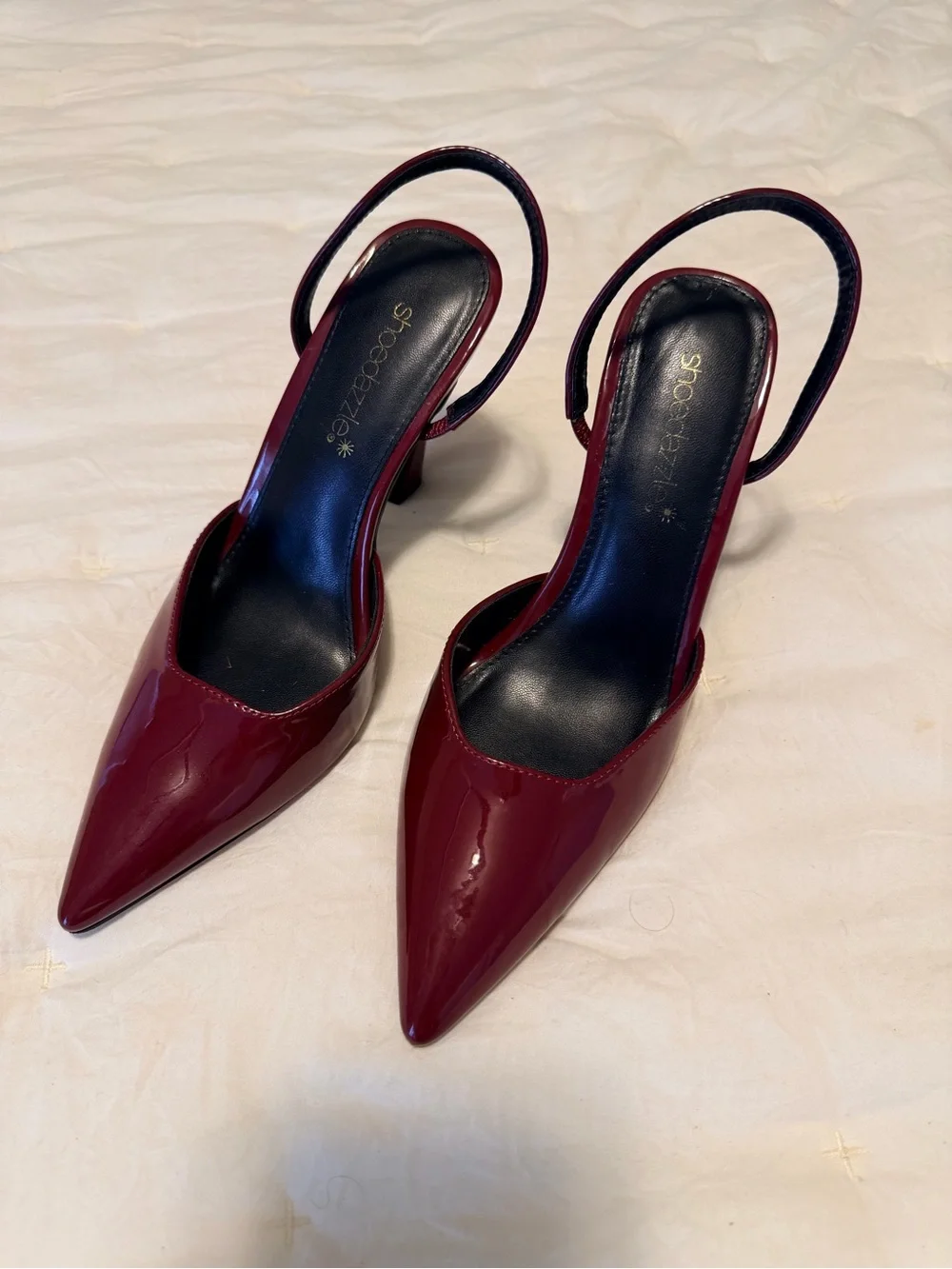 Burgundy Patent Slingback Pumps